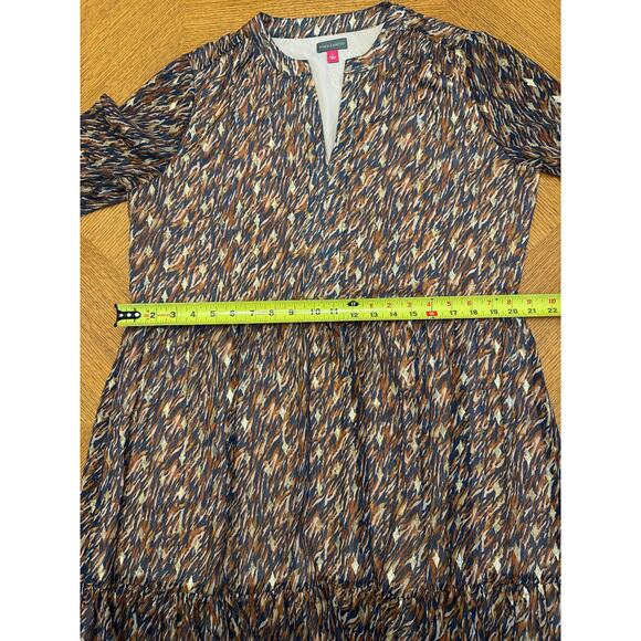 Vince Camuto Brown and Gold Long Sleeved Split Neck Mini Dress Large - Picture 6 of 9